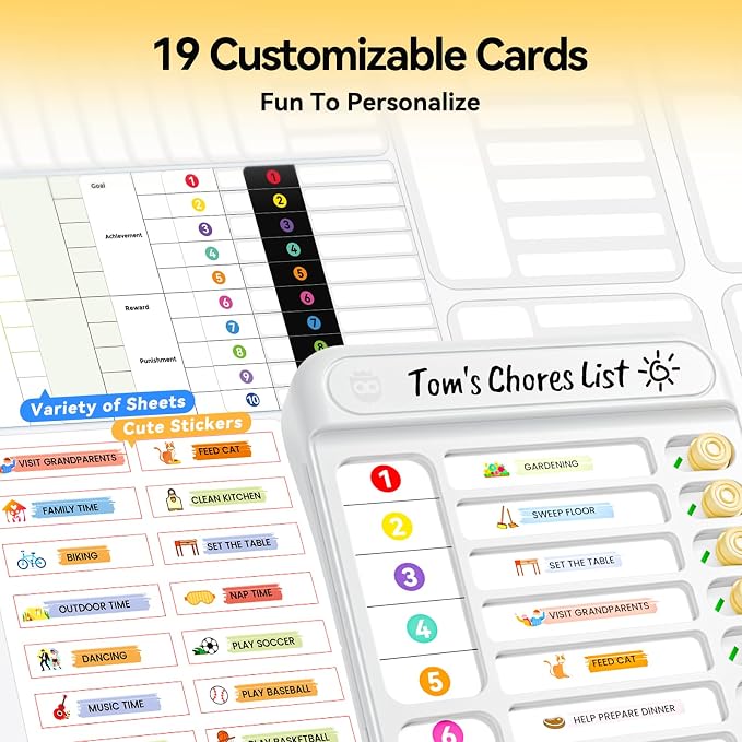 Chore Chart for Kids, Checklist Planning Board with Sliders, 19 Personalizable Sheets and Magnetic Marker, ADHD Tools for Kids to Do List Routine Chart Visual Schedule Magnetic Board for Fridge