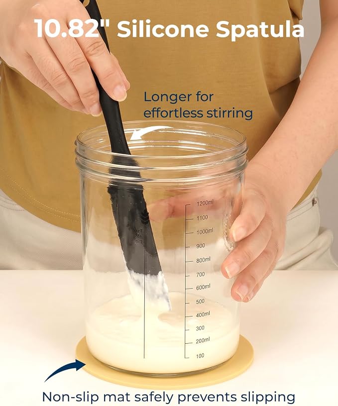 Lorzon Sourdough Starter Jar Kit - 47 oz Large Wide Mouth Bread Starter Jar with Feeding Tracking Band, Silicone Spatula, Sourdough Bread Baking Supplies