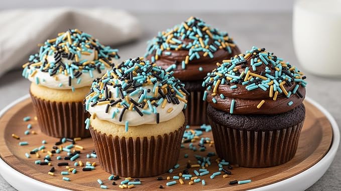 NCS Black, Gold & Light Teal Jimmies Edible Sprinkles – Cupcake, Cake & Cookie Decorations, 7 oz