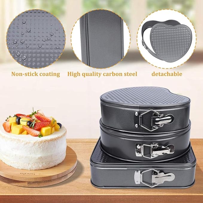 KitchenTools8''LeakproofSpringformHeartCake Pans 9"Nonstick Round cheesecake Pans10“Square Cake Mould Equipped with a detachable bottom for quick release Square RoundHeartShapedCakePans Suit