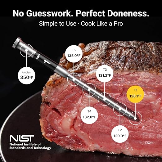 ThermoMaven 3000FT Smart Wireless Meat Thermometer – Sub-1G Long Range, 6 Sensors NIST Certified Accuracy, 2 Thin Probes, Standalone Base with Large LCD for Grill, Smoker, Oven, BBQ