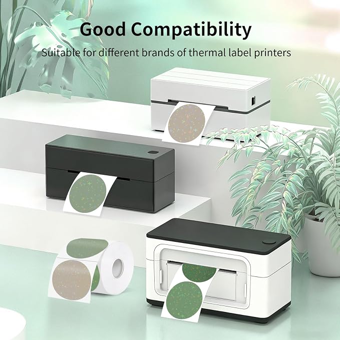 3''Holographic Thermal Label,Round Self-Adhesive Direct Thermal Label,for DIY Logo Design,Name Tag (200/Roll Sage Green)