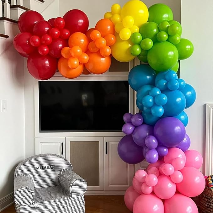 YMSZ Rainbow Colorful Balloons Arch Kit, 136pcs Red Blue Green Yellow Party Balloons with Different Size for Birthday, Baby Shower, Anniversary Party Decorations