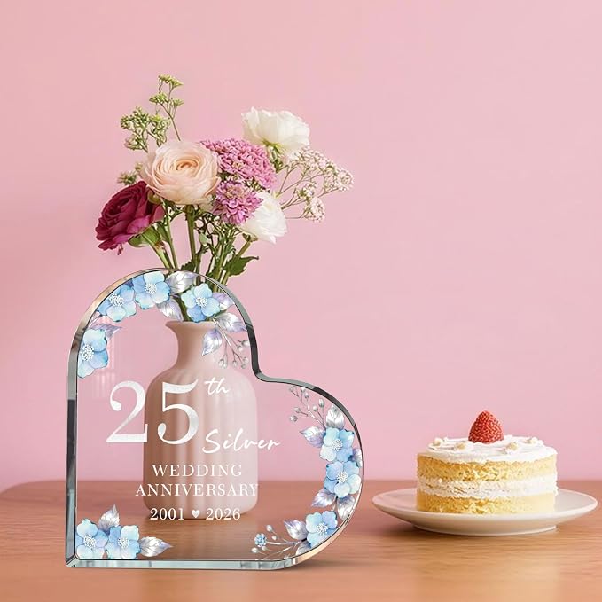 25th Anniversary Cake Topper Acrylic,25 th Anniversary Decorations & Keepsake Gift for Couples（25th Anniversary-Floral Wreath）