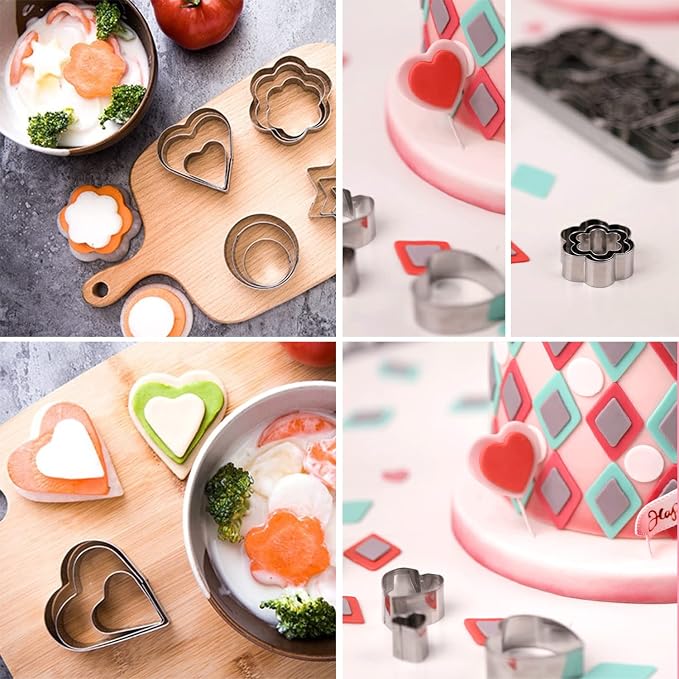 30Pcs Small Cookie Cutter Set with Box, Stainless Steel Fruit Veggie Polymer Clay Cutters Tools for Kids, Geometric Biscuit Mini Cookie Cutters Mold for Cake, Biscuit, Fruit Decorations and So on