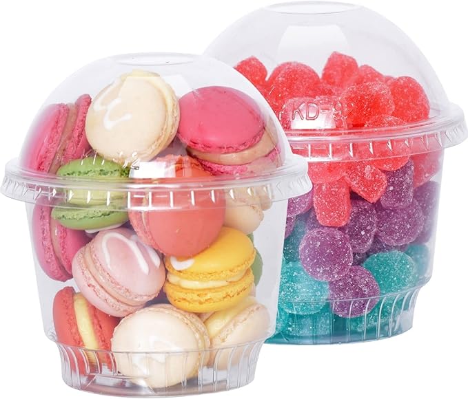 8 oz Clear Plastic Dessert Cups with Dome Lids (25Sets) - Disposable Snack Bowls (No Hole) for Cereal Parfait, Yogurt, Cupcakes, Pudding, Jello and Individual Desserts at Party