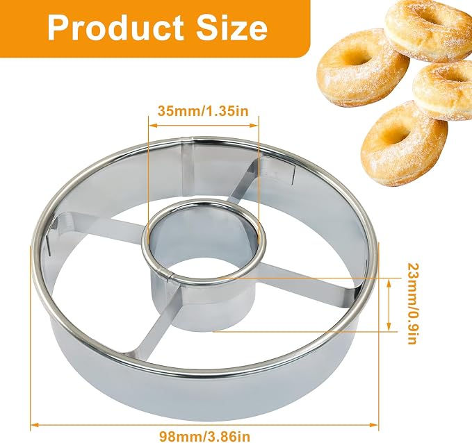 3.86 Inch Donut Cutter, Stainless Steel Doughnut Cutter Professional Baking Mold Tool for Perfect Donuts Bagels Cookies Biscuits