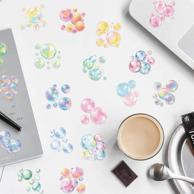 50Pcs Watercolour Dreamy Bubble Stickers for Adults Teens,PET Waterproof Rainbow Craft Bubble Stickers for Water Bottle Laptop Journaling Guitar Phone case Theme Party Favors DIY Lovers(Bubble)