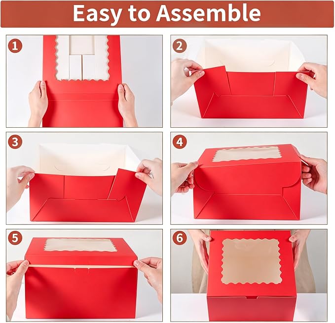 16pcs 10x10x5 Inches Cake Boxes,8pcs Red cake Box and 8pcs Boards,Cajas Pasteles for Disposable 10 inch Cake box with Window (Red, 10 * 10 * 5inch/16pcs)