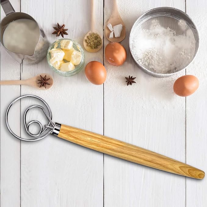 Danish Dough Whisk, Sourdough Tools For Bread Mixer,Sourdough Starter Kit, Dutch Style Bread Whisk For Sourdough Cooking Kitchen with Stainless Steel Danish Sourdough Whisks13" and Dough Scraper