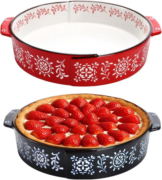 Covzoe 2 Pack Ceramic Baking Dish, 9 Inch Non-Stick Pie Pan with Double Handle, 44 Oz Deep Round Pie Plate Bakeware for Apple Pies, Quiche, Thanksgiving, Housewarming Gift
