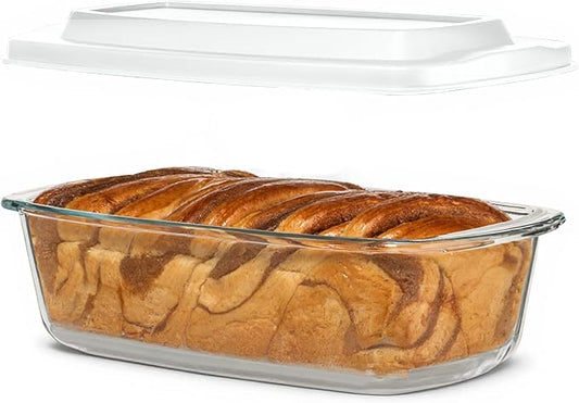 Razab LARGE 7.6 Cups/1800 ML/1.9 Qt Glass Loaf Pan with Lids - Meatloaf Pan BPA free Airtight Lids Grip Handle Easy Carry, Microwave and Oven Safe - Loaf Pans For Baking Bread, Cakes, Glass Loaf Pan