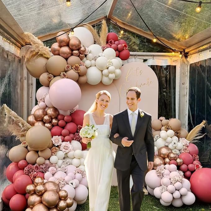 MEBAY Red Brown White Gold Balloon Arch Kit, 166Pcs Boho Ruby Red Balloons Garland for Valentine's Day Wedding Bachelorette Birthday Mother's Day Graduation Party Decoration