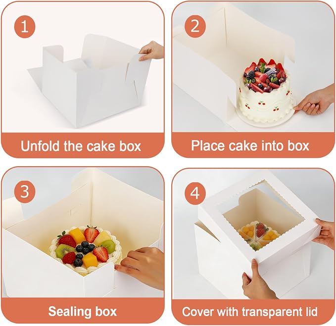 2 Pack Cake Boxes, 12x12x8 Inches Tall Cake Box with Window, Cake Carrier with Lids, White Cake Boxes with Cake Boards, for Cakes Cookie Cupcake Pie Birthday Party Wedding