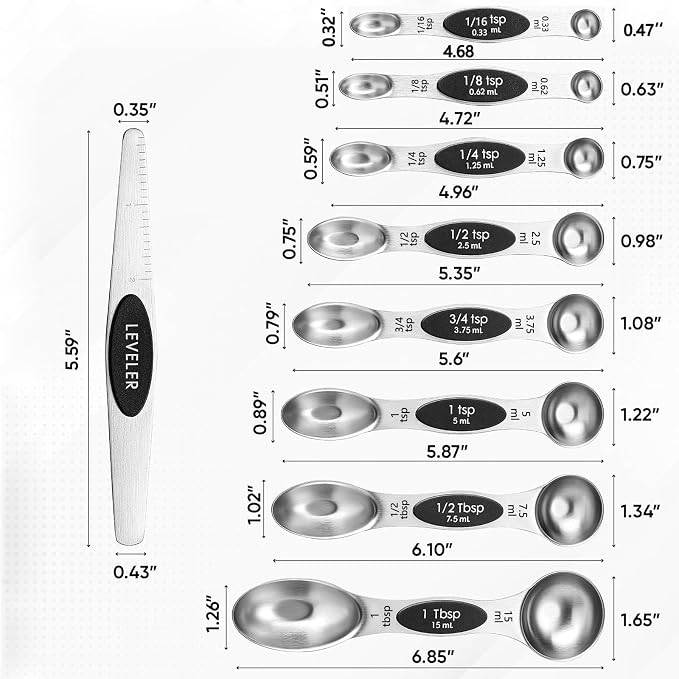 Magnetic Measuring Spoons Set,Heavy Duty Stainless Steel,Dual Sided Stackable Measuring Spoons Nesting Teaspoons Tablespoons for Measuring Dry and Liquid Ingredients,Set of 9 (Colorful)