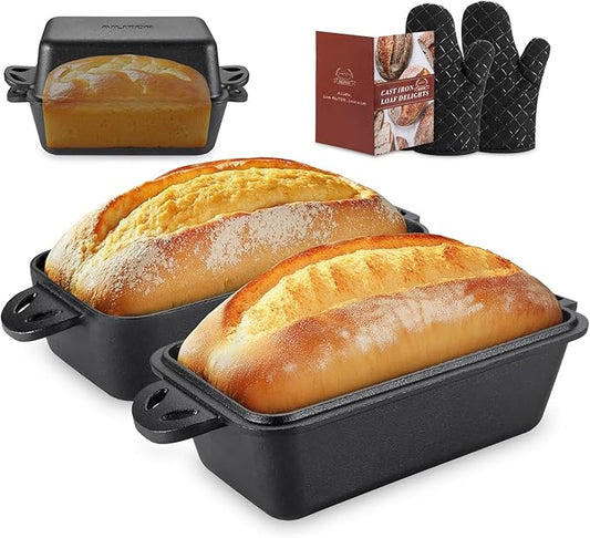 AILITOR Cast Iron Loaf Pan with Lid 9x5 Inch - Bread Baking Pans for Homemade Bread, 2 Piece Set