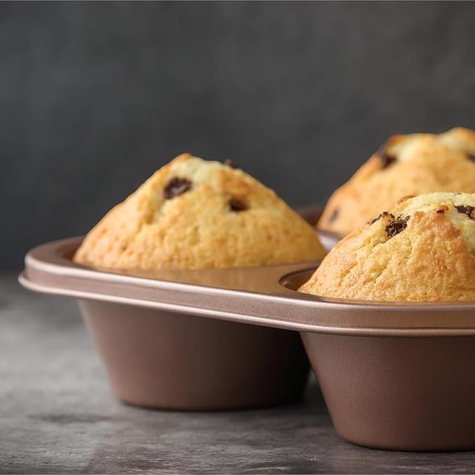HAPPIELS 6-Cup Jumbo Muffin Pan Nonstick for Oven Baking, PFOA & BPA Free | Non Stick Large Cupcake Tin | Nontoxic Muffins Tins Big Size | Non Toxic Non Stick Baking Trays | Cupcakes Tray
