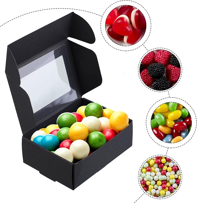 Zonon 30 Pcs Soap Boxes for Homemade Packaging, Mini Kraft Boxes with Window for Bakery Candy Soap Making Gift Packaging, 3.7x2.6x1.4 Inch (Black)