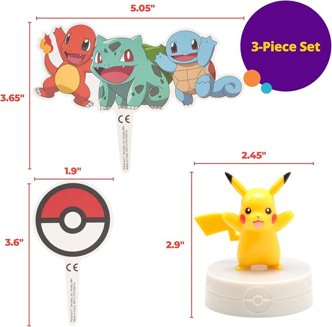 DecoSet® Pokémon Light Up Pikachu Cake Topper, 3 Piece Decoration Set, Birthday Decorations For All Size and Shape Cakes | For Birthday And Celebrations