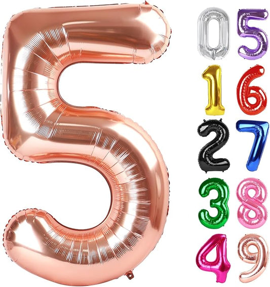 Rose Gold Number 5 Balloon 40 Inch, 5th Birthday Party Decorations for Children, Giant 5 Foil Balloon for Party Supplies