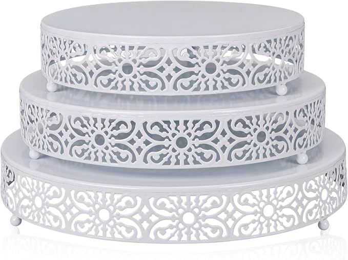 Wenqik 3 Pcs 16'' 14'' 12'' Metal White Cake Stand Round Cake Stands for Dessert Table Cookies Fruit Serving Tray Cupcake Dessert Pastry Riser for Wedding Birthday Party and Events
