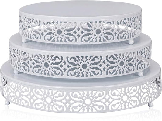 Wenqik 3 Pcs 16'' 14'' 12'' Metal White Cake Stand Round Cake Stands for Dessert Table Cookies Fruit Serving Tray Cupcake Dessert Pastry Riser for Wedding Birthday Party and Events