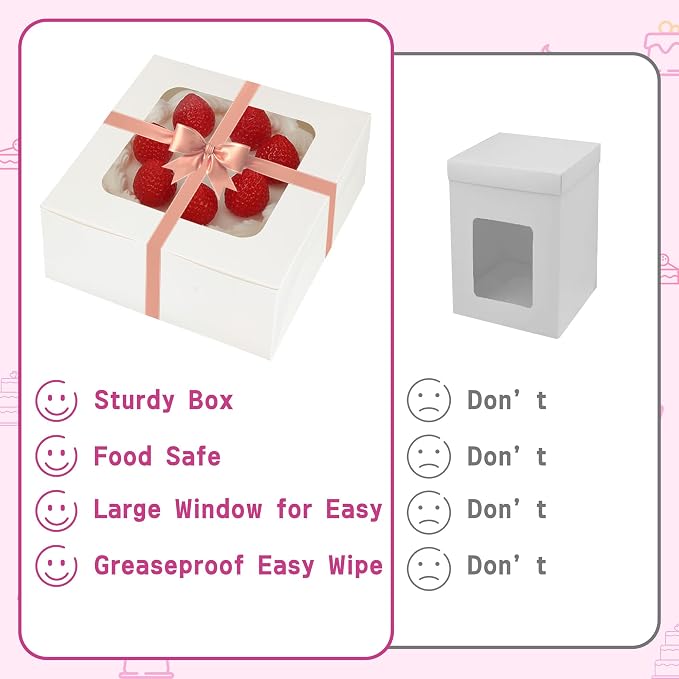 10x10x5 inch Cake Boxes,20 Pack Bakery Boxes with Window,and 10 Inch Round Cake Box,Cajas Pasteles for Cake Mother's Day,Pastries,Chocolates,Cookies,Pie,Birthday Party,Wedding