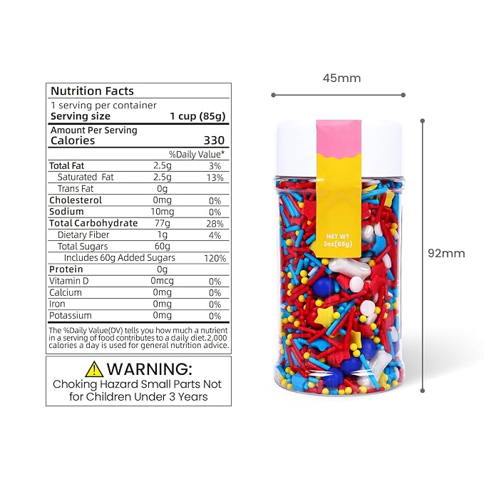 Red Blue Yellow Sprinkles with Dog Bone Candy for Cupcakes Decorating,3oz Sprinkle Mix for Birthday Pet Themed Cupcakes, Cakes, Donuts, Cookies Decorating