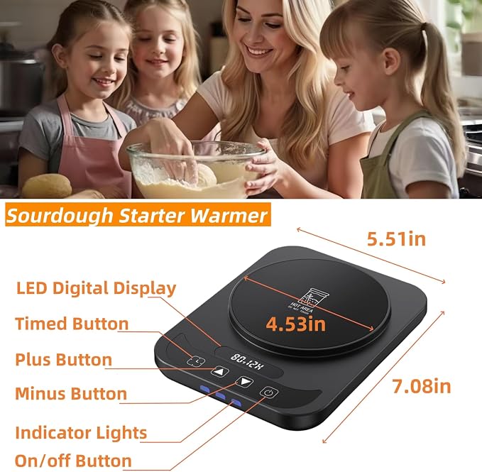 Sourdough Starter Warmer Mat, Precise 1°F Thermostat 70–100°F, 12H Timer Auto Shut-Off, Fermentation Heating Mat for Bread Proofing, Yogurt Making & Home Baking
