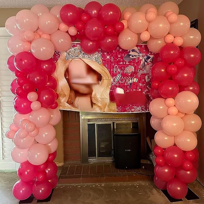 Pink Balloon Arch Garland Kit, 100pcs Hot Pink Blush Balloon Garland Kit with Different Sizes Light Pastel Balloons for Wedding Birthday Shower Princess Theme Party Decorations