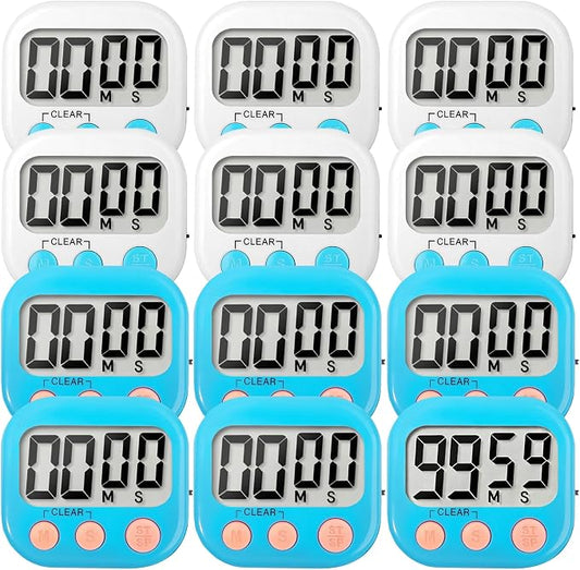 12 Pack Digital Kitchen Timer Small Classroom Timers for Kids Teachers (Blue&White)