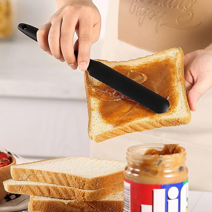 【6 Pack】Silicone Jar Spatula,Cake Cream Butter Spatulas,Icing Spatula,Sourdough Spatula with Long Handle, Jar Scraper Spatula (Black,Red,Orange,Blue,Green,Purple)