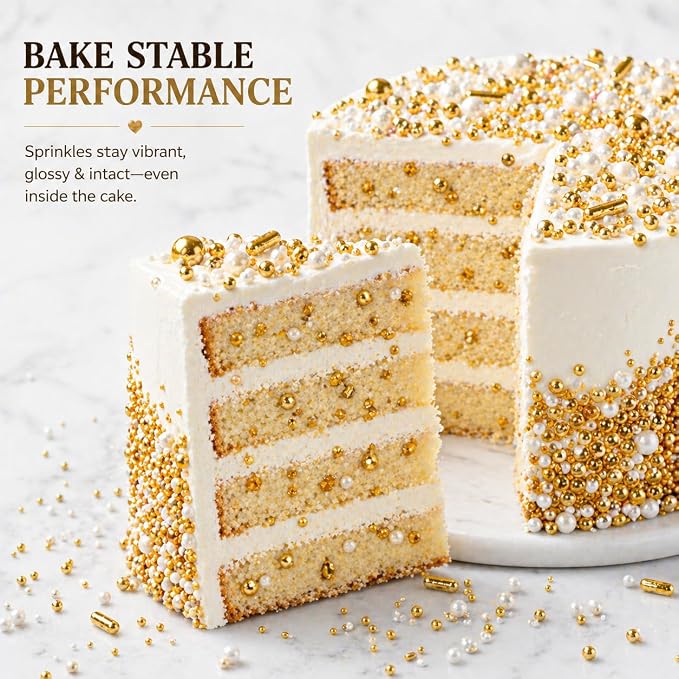 Confect Pearl Sprinkles | Christmas | Golden Sunshine Disco Ball Mashup Mix Champagne Gold Dragees Golden Sparkling Sugar - Vegan, Gluten-Free, Nut-Free, Soy-Free, Dairy-Free, Palm Oil-Free, No Artificial Dyes - 5 Oz