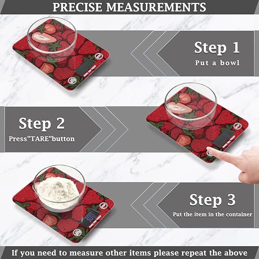Food Scale Kitchen Scale for Baking Cooking Digital Food Weighing Measuring Scale Small Waterproof Electric Food Scale Cartoon Red Strawberry