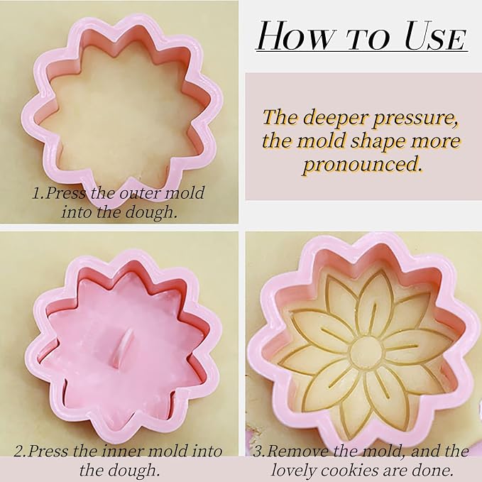 Flower Cookie Cutters Set 8 Pcs Fancy Floral Shaped Biscuits Baking Tools for Party Favors (Flowers E)