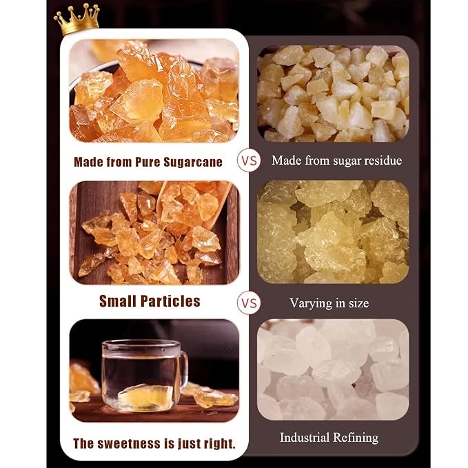 Natural Crystal Rock Sugar 14.1oz, 100% Natural Cane Sugar Crystals,Chinese Rock Sugar for Pho, Bubble Tea, Baking & Asian Desserts