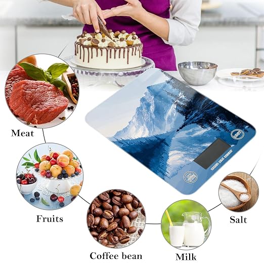 Food Scale Kitchen Scale Food Weight Scales Digital Weight Grams and Ounces Small Electronic Food Scale for Baking Cooking Winter Blue Mountain and Mirrored Lake