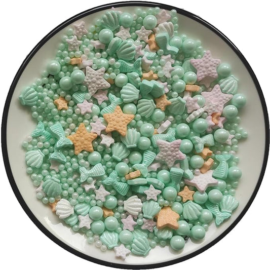Edible Green Ocean Mermaid Candy Sprinkles Starfish Dessert Sprinkle Shell Cake Cupcake Toppers Pearl Cookie Decorations Sweet Personalities Candy Sprinkles for Cake Decorating, 3.53 oz