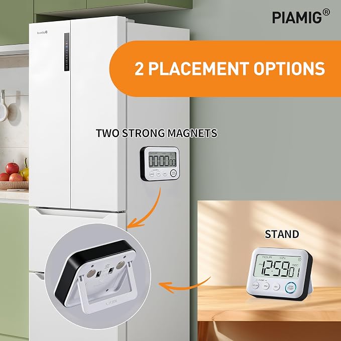 Digital Kitchen Timer Alarm Clock for Cooking, Large LCD Display Multi-Function, Strong Magnetic with Loud Alarm, Digital Timer for Kids,Teachers,Classroom, Exercise or Work (Black)