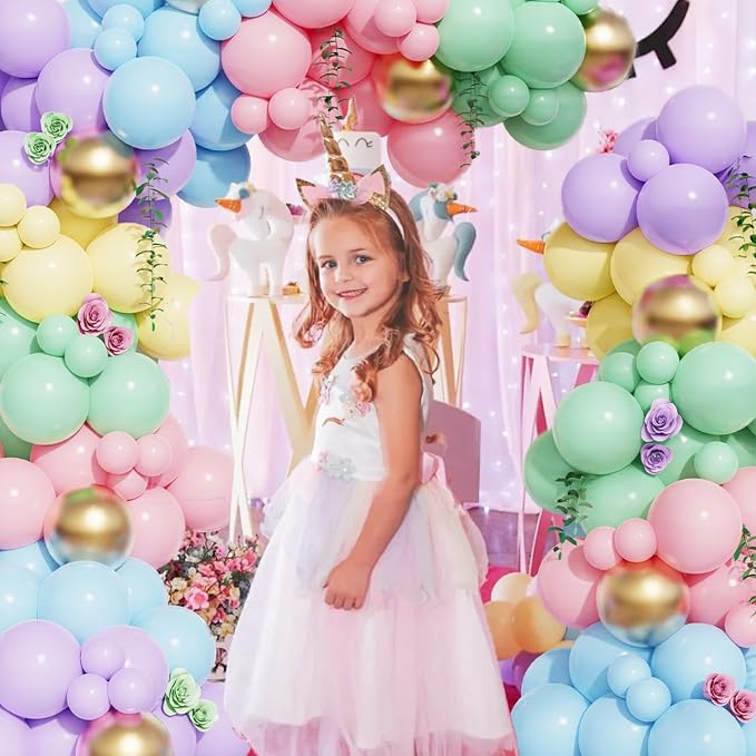 160pcs Pastel Rainbow Unicorn Balloon Garland Arch Kit,Macaron Blue Pink Green Yellow Purple Balloon for Rainbow Unicorn Theme Birthday Baby Shower Wedding Decoration Easter Bunny Hunt Party Supplies