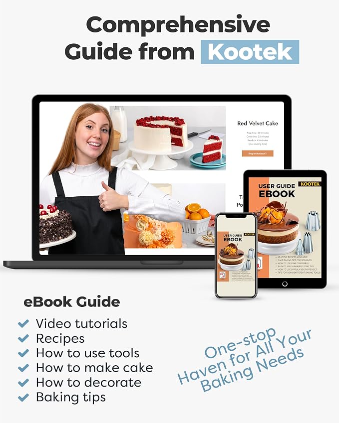 Kootek Cake Decorating Kit Baking Supplies Set Cake Turntable with 2 Frosting Straight Angled Spatula 3 Icing Smoother Scrapers Baking Accessories Tools for Beginners and Pros, Mother's Day, Blue