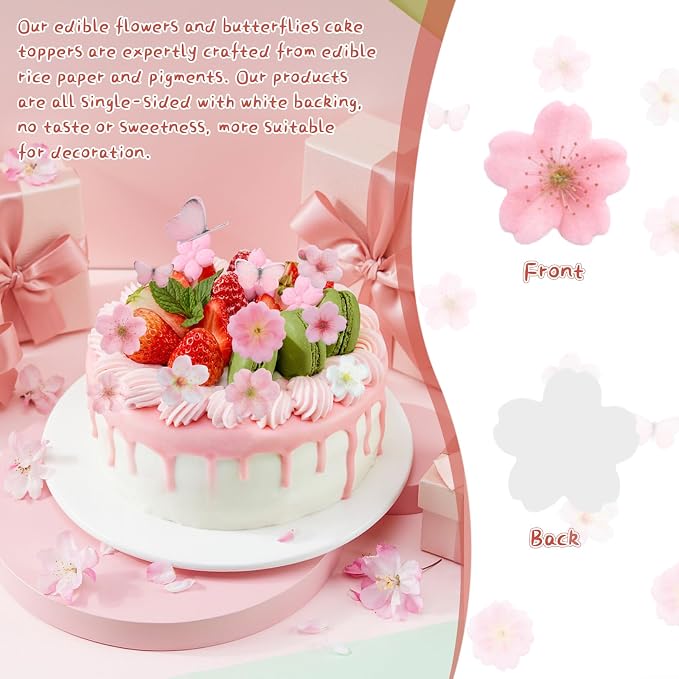85 Pcs Edible Flowers Cake Decorations - Edible Wafer Paper Flowers & Butterflies Cupcake Toppers for Wedding Birthday Party Cake Decorating