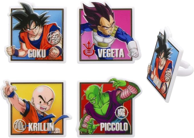 24 Dragon Ball Z Cupcake Rings | DecoPac Cupcake Toppers Featuring Goku, Vegeta, Krillin, Piccolo | Food Safe Square Decorations - 24 Pack