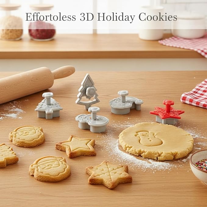 Essential Baking Tool: 3D Embossed Cookie Cutter Set, 4-Piece PP Plastic Cut and Stamp Tool Kit