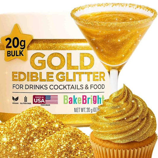 Gold Edible Glitter for Drinks 20g - Gold Edible Glitter for Cakes Cocktails Cake Decoration Sprinkles - Gold Luster Dust for Cocktail & Cake Topper Chocolate Baking Decorating Fondant Cookies - Drink Shimmer Spray Flakes - Food Grade Vegan, Kosher, Ha...