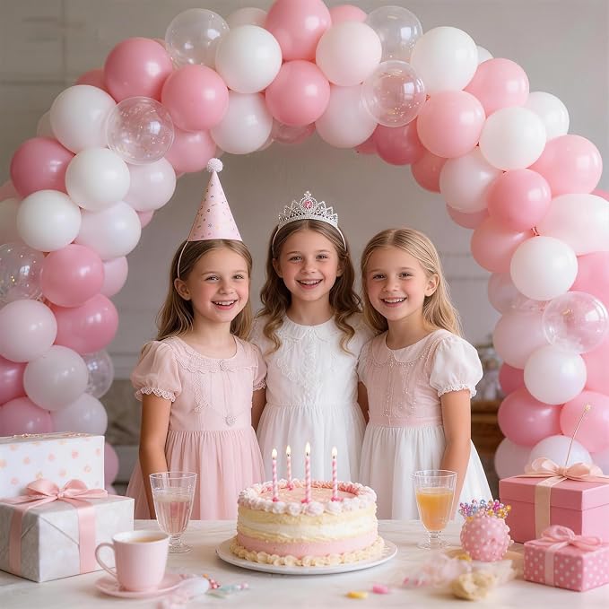 160Pcs 12 Inch Pink White Pastel Pearl Clear Latex Balloons for Girl Baby Shower Bridal Wedding Birthday Party Decorations