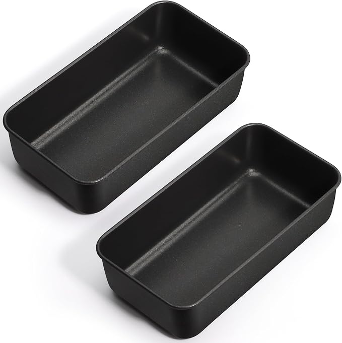 P&P CHEF Loaf Pan Set, 9 x 5 Inch Bread Pans, Stainless Steel Loaf Toast Baking Pans For Bread Meatloaf Lasagna Cake, Healthy & Non Toxic, Oven Safe& Easy Clean, (Black, 2Pcs)