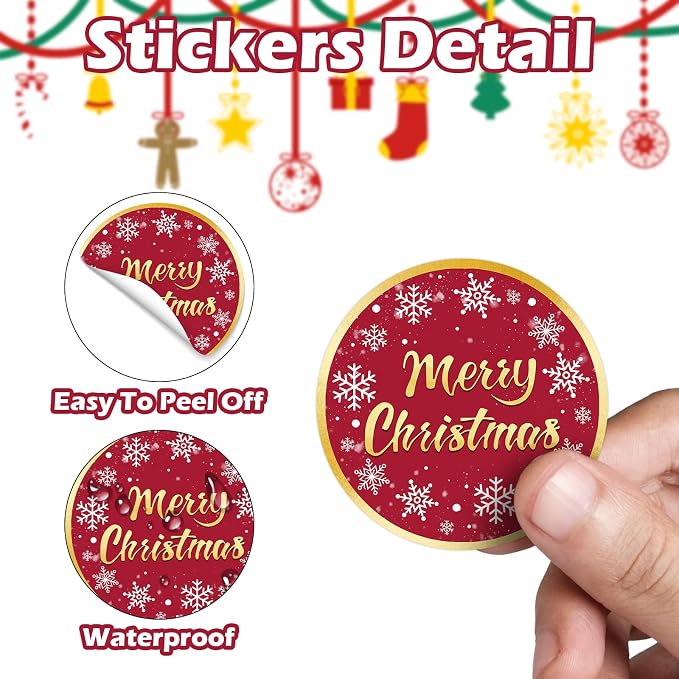 120Pcs Merry Christmas Stickers -2 Inch Snowflake Christmas Stickers Holiday Labels for Gifts, Envelopes, Card, Holiday Decorations