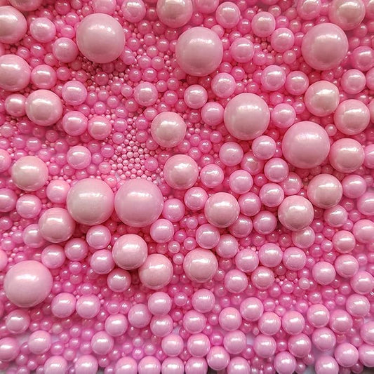 Homankit Edible Pink Pearl Sugar Sprinkles Candy Mixing Size Baking Cake Decorations Cupcake Toppers Cookie Decorating Wedding Party Valentine's Halloween Christmas Supplies 120g/ 4.23oz