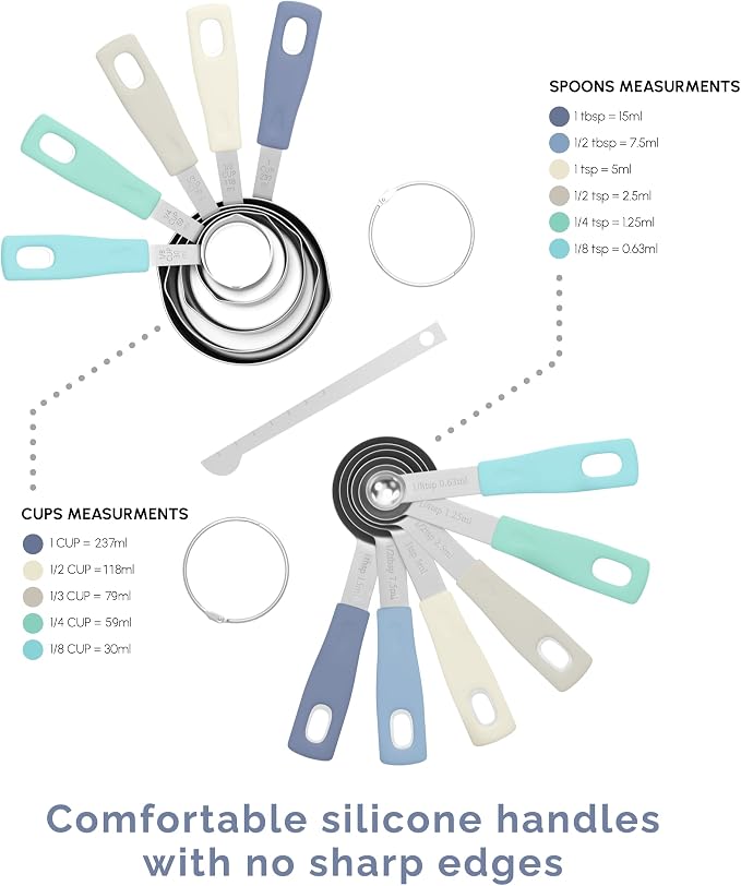CuttleLab Measuring Cups and Measuring Spoons Set of 14 - Stainless Steel Measuring Cups and Spoons Set, Includes 1/8 Teaspoon Measuring Spoon, 1/8 Cup Measuring Cup, Leveler Dry (14, Farmhouse)